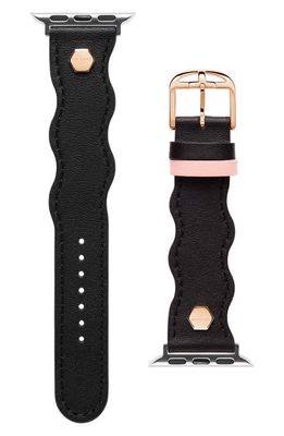 Ted Baker London Wavy Leather 20mm Apple Watch Watchband in Black