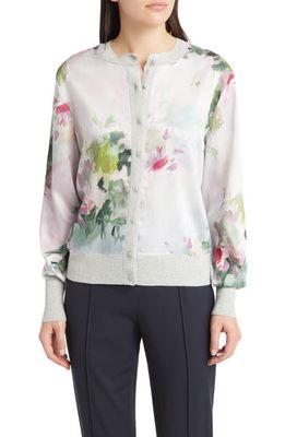 Ted Baker London Yazell Floral Print Mix Media Cardigan in Grey
