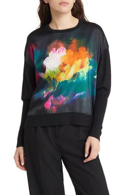 Ted Baker London Zahra Floral Mixed Media Sweater in Black