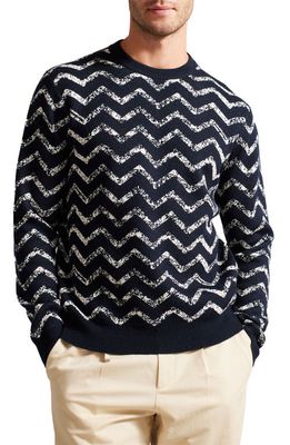 Ted Baker London Zigzag Jacquard Crewneck Sweater in Navy