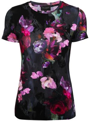 Ted Baker painterly floral-print T-shirt - Black