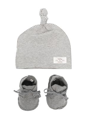 TEDDY & MINOU logo-patch hat set - Grey