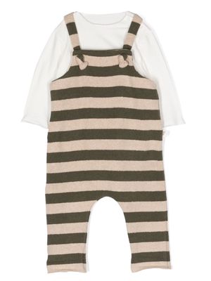 TEDDY & MINOU stripe-pattern tricot-knit dungaree set - Green