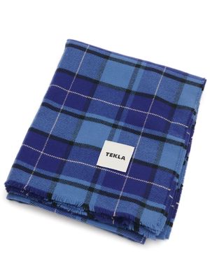 TEKLA checked-pattern merino blanket - Blue