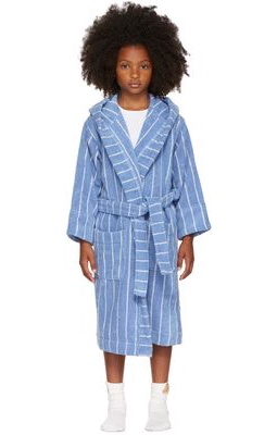 Tekla Kids Kids Blue & Off-White Stripe Hooded Bathrobe