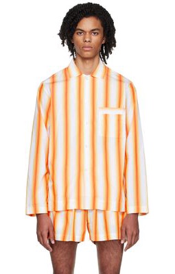 Tekla Orange Stripe Long Sleeve Pyjama Shirt