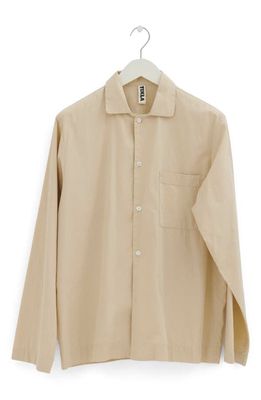 Tekla Organic Cotton Poplin Button-Up Pajama Shirt in Khaki