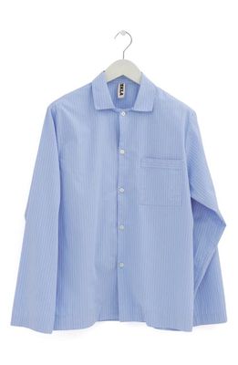 Tekla Organic Cotton Poplin Button-Up Pajama Shirt in Pin Stripes