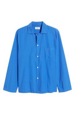 Tekla Organic Cotton Poplin Button-Up Pajama Shirt in Royal Blue