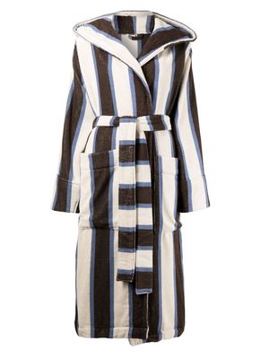 TEKLA stripe-print hooded robe - White