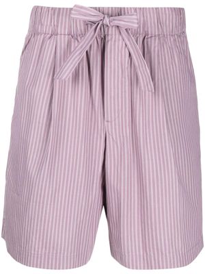 TEKLA stripe-print organic cotton pajama shorts - Purple
