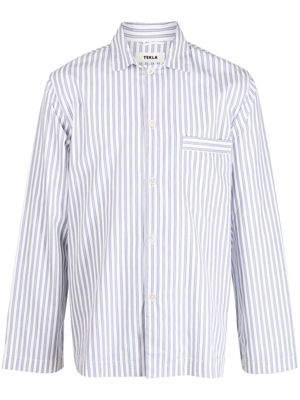 TEKLA striped cotton pyjama shirt - White