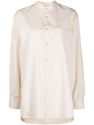 TEKLA striped organic-cotton band-collar shirt - Neutrals