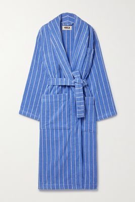 Tekla - Striped Organic Cotton-terry Robe - Blue