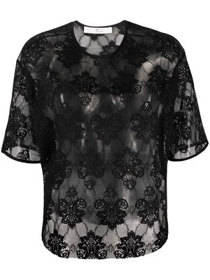 Tela chantilly-lace short-sleeved blouse - Black