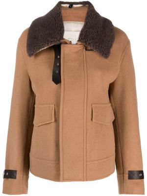 Tela faux-fur collar virgin wool blend jacket - Brown