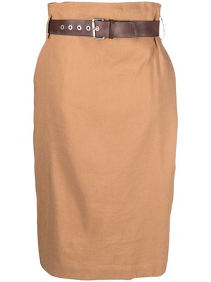 Tela high-waist belted pencil skirt - Brown
