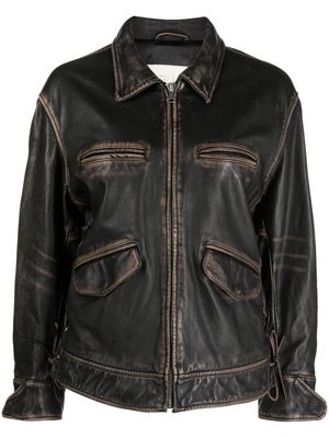 Tela oversized leather biker jacket - Black