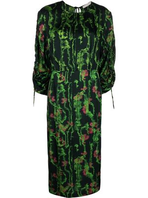 Tela patterned long-sleeved midi dress - Green