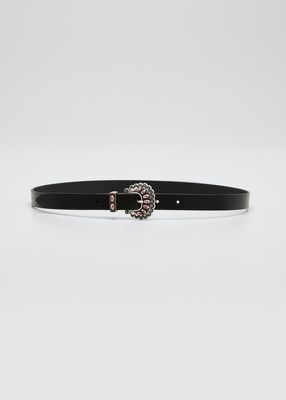 Temoia Jeweled-Buckle Leather Belt