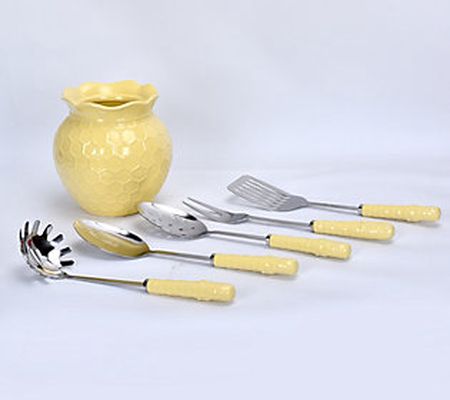 Temp-tations Bee-lieve Utensil Crock with Set o f 5 Utensils