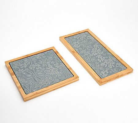 Temp-tations Sculptural Set of 2 Bamboo Serving Trays w/ Insert