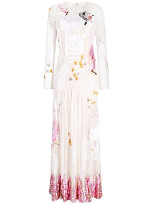 Temperley London Opera Tatoo graphic-embroidered flared dress - White
