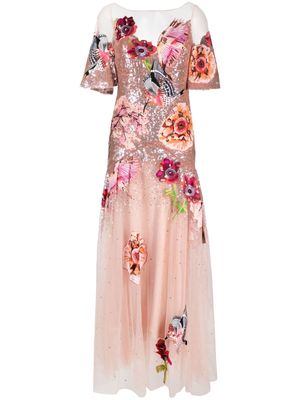 Temperley London Petal hummingbird-embroidered gown dress - Pink