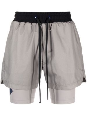 Templa drawstring-waist layered track shorts - Grey