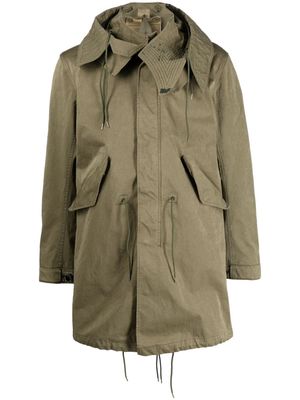 Ten C detachable-hood drawstring parka coat - Green