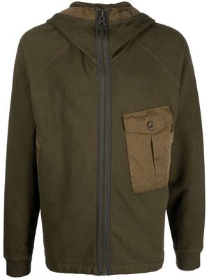 Ten C flap-pocket front-zip hoodie - Green