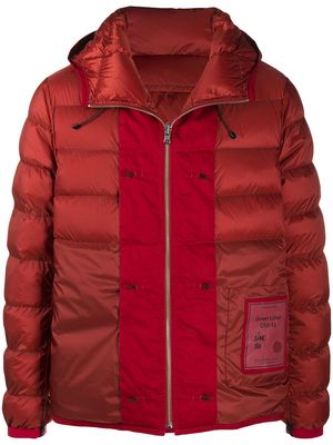 Ten C hooded contrast-panel puffer jacket - Red