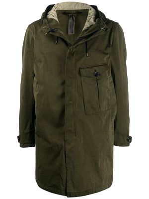 Ten C hooded single pocket parka coat - Green