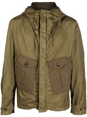 Ten C two-tone hooded rain jacket - Green