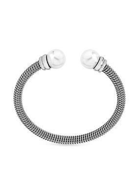 Tender Classic Stainless Steel Mesh & Lab-Grown Pearls Bangle