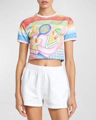 Tennis Player Printed Short-Sleeve Crop Baby Ringer T-Shirt