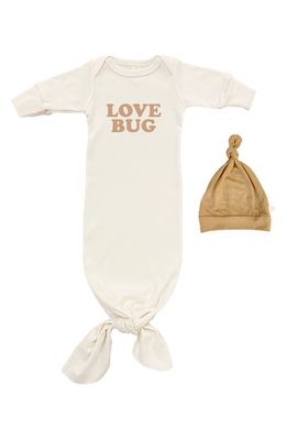 Tenth & Pine Love Bug Organic Cotton Tie Gown & Hat Set in Natural