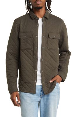 tentree Colville Quilt Jacquard Organic Cotton Blend Shirt Jacket in Black Olive Green