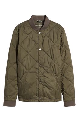 tentree Diamond Quilted Water Resistant Bomber Jacket in Black Olive Green