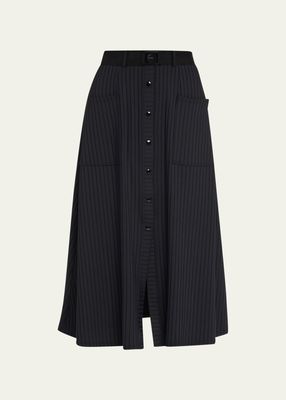 Tequila Striped Snap-Front Knee-Length Skirt