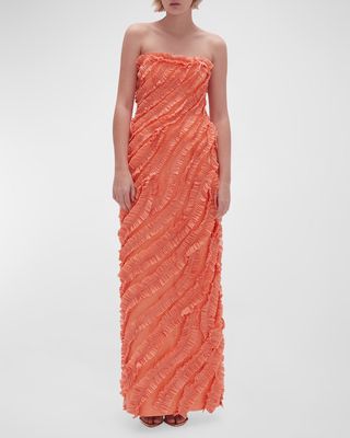 Terrene Strapless Frill Maxi Dress
