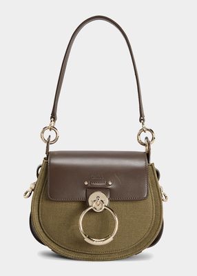 Tess Small Linen & Leather Saddle Crossbody Bag