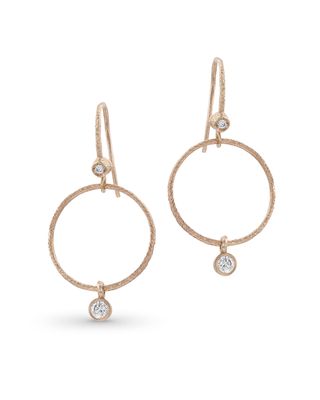 Textured 18k Rose Gold Diamond Hoop Drop Earrings