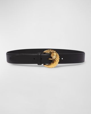 Textured Buckle Brass & Leather Belt