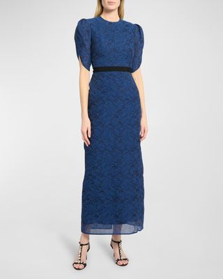 Textured Paisley Belted Dress