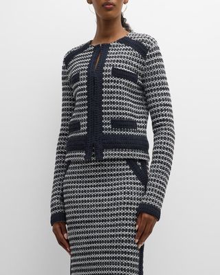 Textured-Trim Bi-Color Knit Jacket
