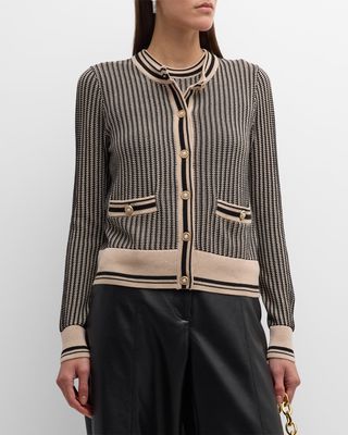 Textured Two-Tone Button-Down Cardigan