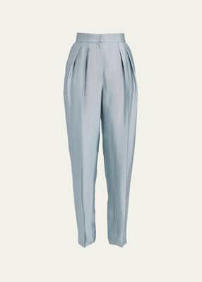 Textured Viscose Tapered-Leg Pleated Trousers