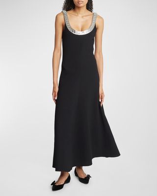 Textured Wool Backless Gown with Crystal Detail