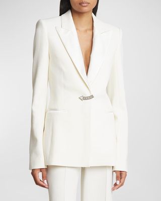 Textured Wool Blazer Jacket with Crystal Detail